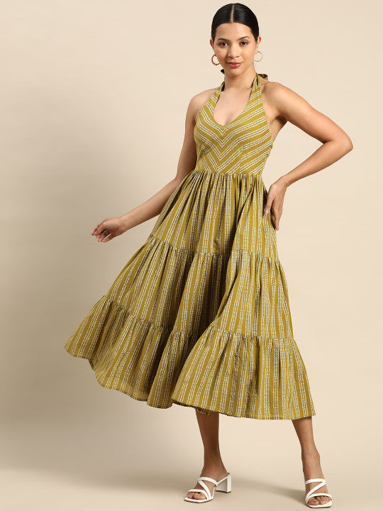 Anayna Ethnic Motifs Printed Smocked Fit & Flare Midi Dress