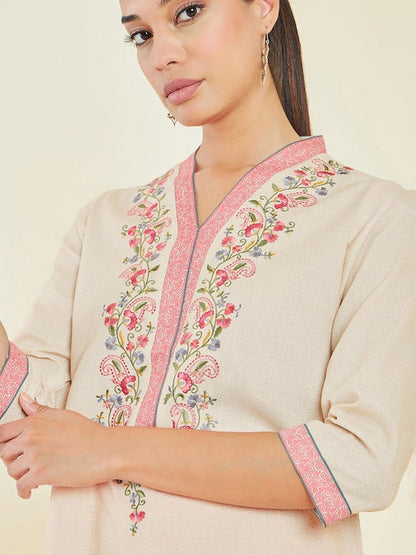 Soch V Neck Floral Embroidered Straight Kurta