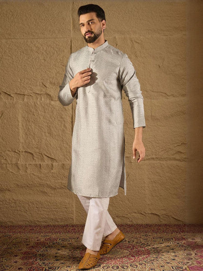 Anouk Men Embroidered Kurta Grey