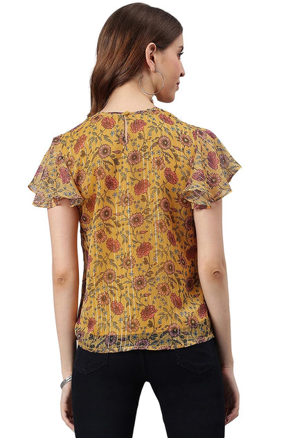 Janasya Women's Mustard Poly Georgette Top