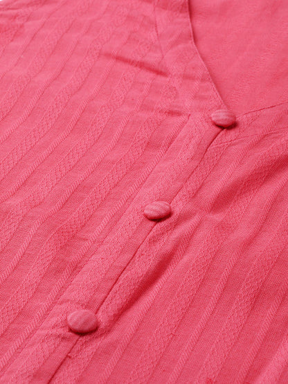 Anayna Women Pink Self Striped Straight Kurta