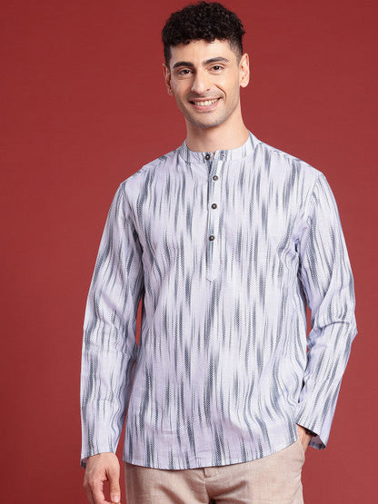 Anouk Men Ikat Printed Mandarin Collar Cotton Short Kurta