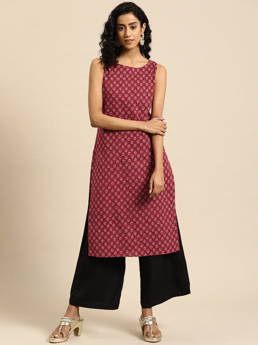 Anayna Women Ethnic Motifs Printed Kantha Work Dobby Kurta