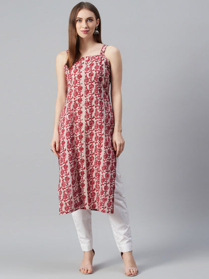 Anayna Women Pink & Magenta Printed Strappy Straight Kurta