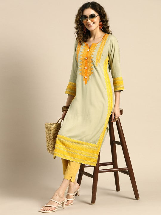 Sangria Women Ethnic Motifs Embroidered Thread Work Kurta
