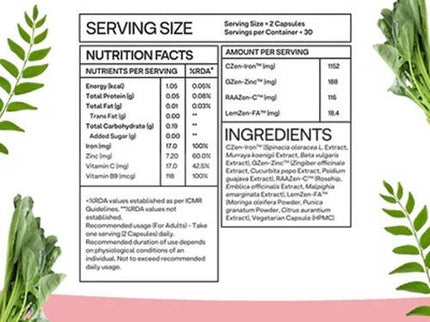 OZiva Plant Based Bettr. Iron+ Capsules - 60