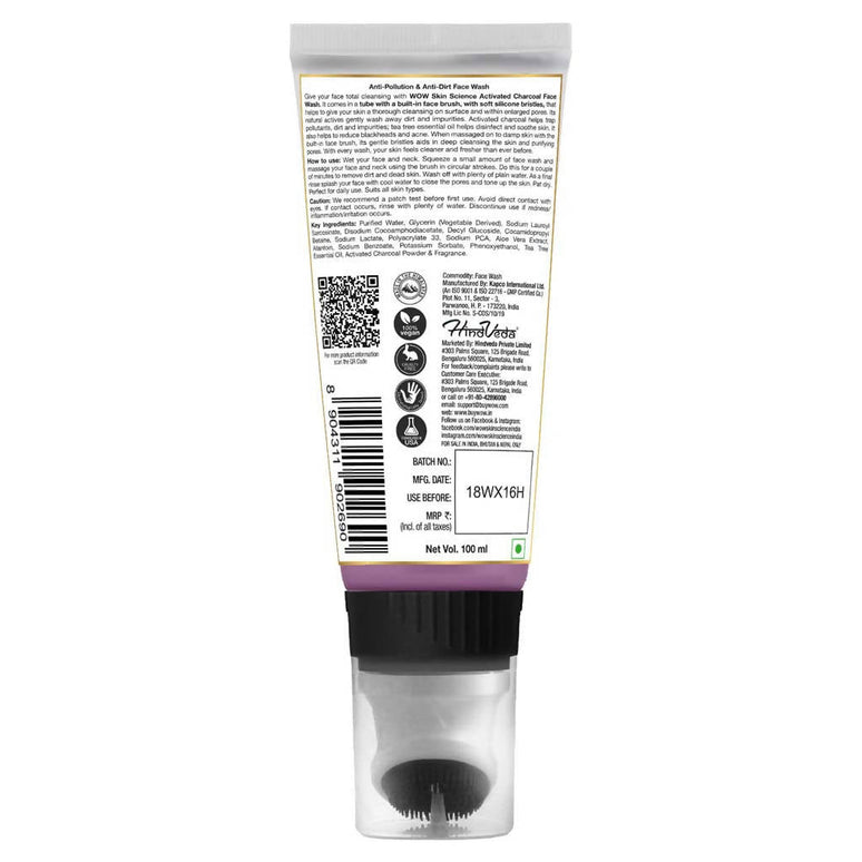 Wow Skin Science Activated Charcoal Face Wash Gel - 100 gms