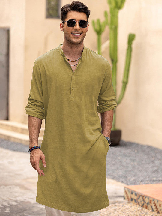 Anouk Men Solid Long Kurta Colour White