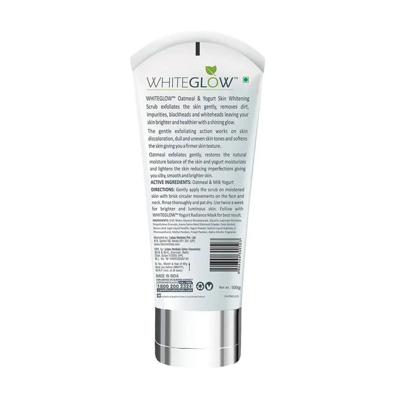 Lotus Herbals White Glow Oatmeal And Yogurt Skin Whitening Scrub - 100 gms