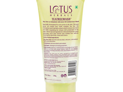 Lotus Herbals Teatreewash Tea Tree & Cinnamon Anti-Acne Oil Control Face wash