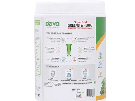 OZiva Superfood Greens & Herbs With Whole Food - 250 gms