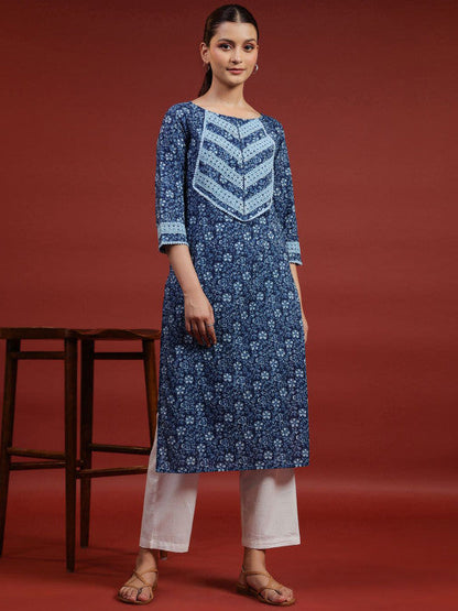 Anayna Women Geometric Printed Thread Work Floral Kurta