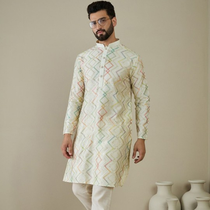 Anouk Geometric Embroidered Mandarin Collar Sequins Straight Kurta