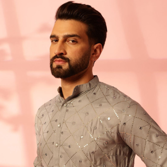 Anouk Geometric Embroidered Mirror Work Cotton Straight Kurta