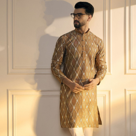 Anouk Brown Geometric Embroidered Gotta Patti Pure Cotton Straight Kurta