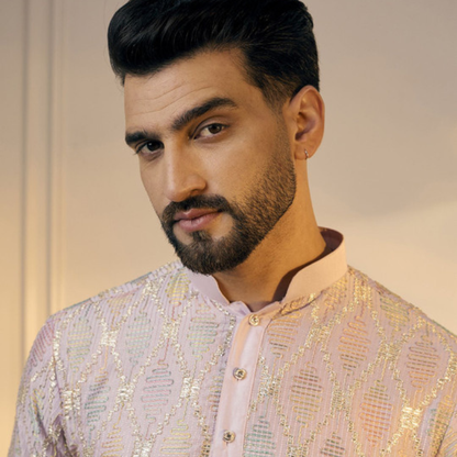 Anouk Pink Geometric Embroidered Gotta Patti Cotton Straight Kurta