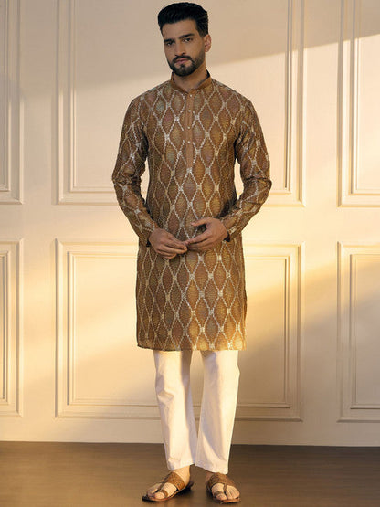 Anouk Brown Geometric Embroidered Gotta Patti Pure Cotton Straight Kurta