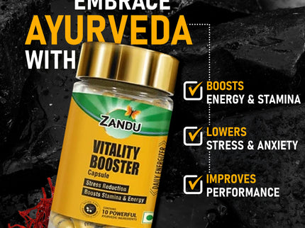 Zandu Vitality Booster Capsules for Vigor, Vitality & Stress Relief - 60 Capss