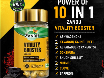 Zandu Vitality Booster Capsules for Vigor, Vitality & Stress Relief - 60 Capss