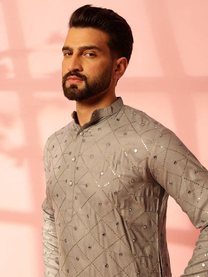 Anouk Geometric Embroidered Mirror Work Cotton Straight Kurta