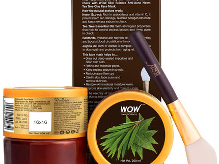 Wow Skin Science Anti-Acne Neem & Tea Tree Clay Face Mask - 200 ml