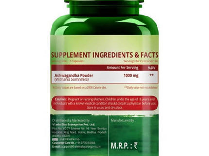 Himalayan Organics Ashwagandha 1000 mg Vegetarian Capsules - 120 Caps