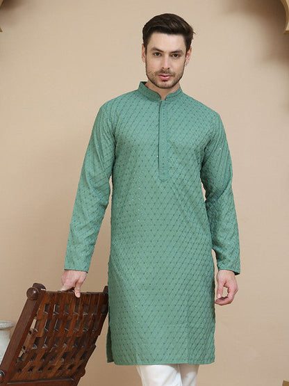 Anouk Men Embroidered Woven Design Mandarin Collar Knee Length Kurta