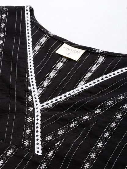 Anayna Women Woven Design Striped Straight Kurta