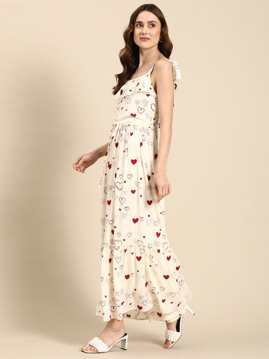 Anayna Conversational Print Crepe A-Line Tiered Maxi Dress
