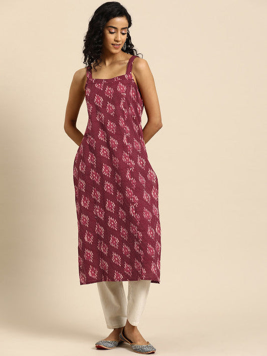 Anayna Women Printed Kantha Work Kurta