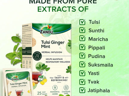 Zandu Tulsi Ginger Mint Herbal Infusion Tea