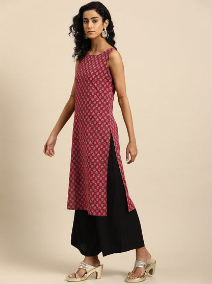 Anayna Women Ethnic Motifs Printed Kantha Work Dobby Kurta