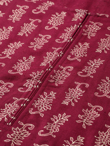 Anayna Women Maroon & Golden Printed Straight Kurta