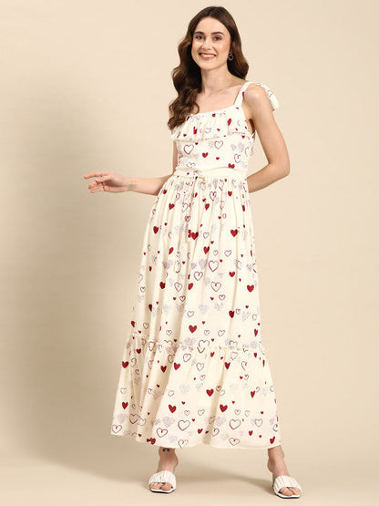 Anayna Conversational Print Crepe A-Line Tiered Maxi Dress