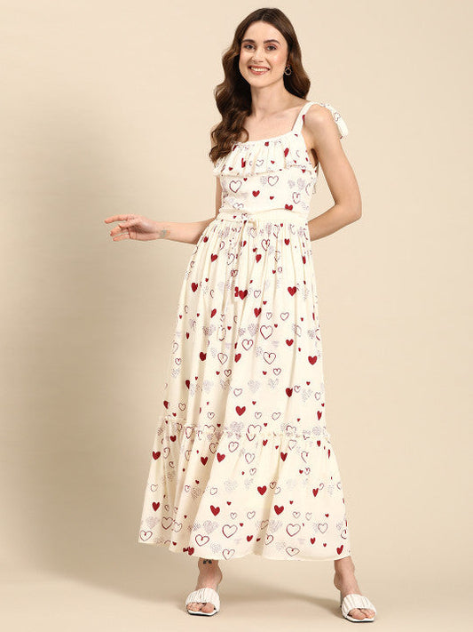 Anayna Conversational Print Crepe A-Line Tiered Maxi Dress