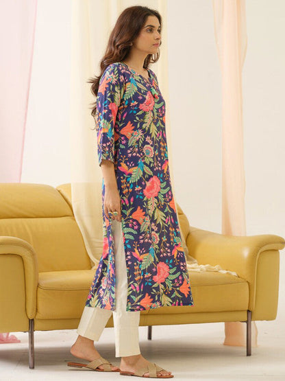 Sangria Floral Printed Straight Kurta