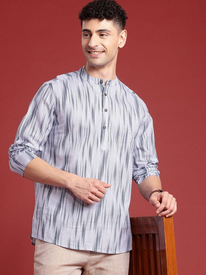 Anouk Men Ikat Printed Mandarin Collar Cotton Short Kurta