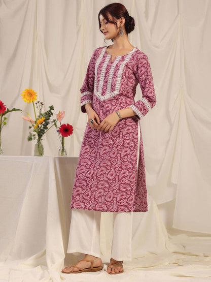 Anayna Women Floral Printed Thread Work Kurta