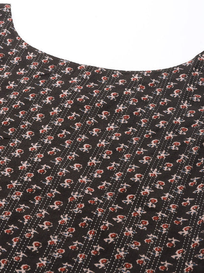 Anayna Women Black & White Ethnic Motifs Printed Kantha Work Kurta
