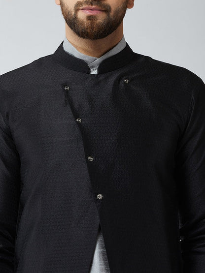Sojanya Men Grey & Black Self-Design Sherwani Set