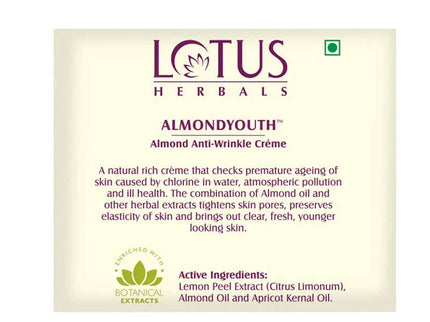Lotus Herbals Almondyouth Almond Anti-Wrinkle Cream - 50 gms