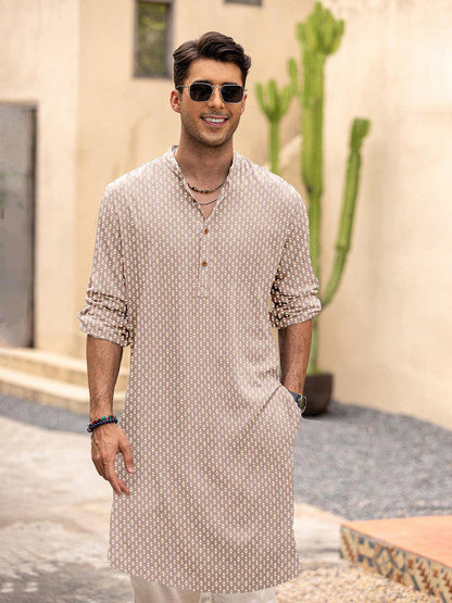 Anouk Geometric Printed Mandarin Collar Straight Cotton Kurta