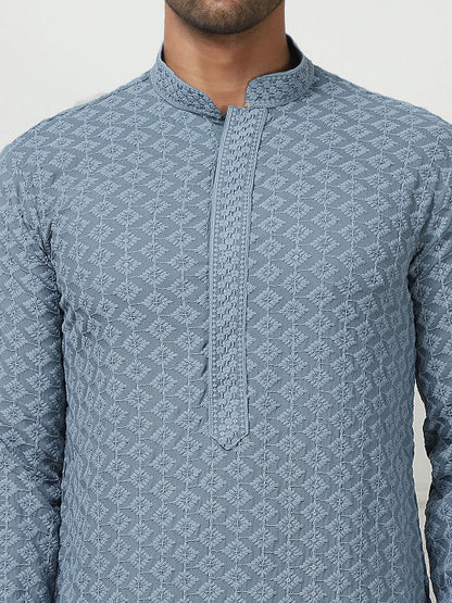 Anouk Grey Ethnic Motifs Embroidered Sequined Kurta