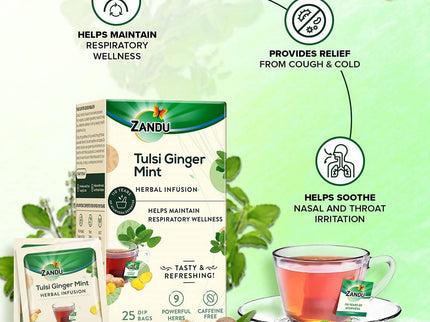 Zandu Tulsi Ginger Mint Herbal Infusion Tea
