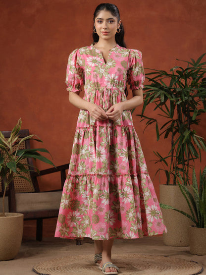 Anayna Women Printed Tiered Cotton Maxi Ethnic Dress