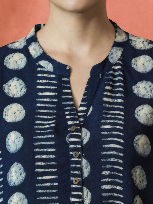 Sangria Printed Three-Quarter Sleeved Straight Top