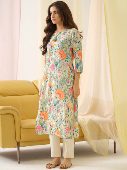 Sangria Floral Printed Straight Kurta