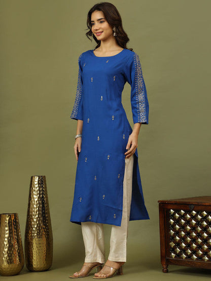 Sangria Women Ethnic Motifs Embroidered Festive Straight Kurta