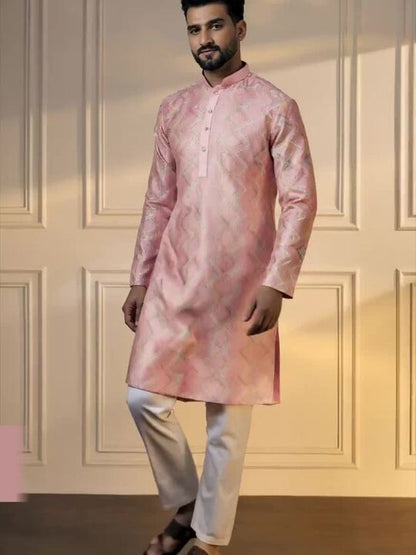 Anouk Pink Chevron Embroidered Gotta Patti Mandarin Collar Pure Cotton Straight Kurta