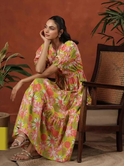 Anayna Women Tiered Cotton Maxi Ethnic Dress
